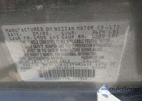 2022 Nissan Versa S из США, поврежденный, VIN 3N1CN8DV1NL861915